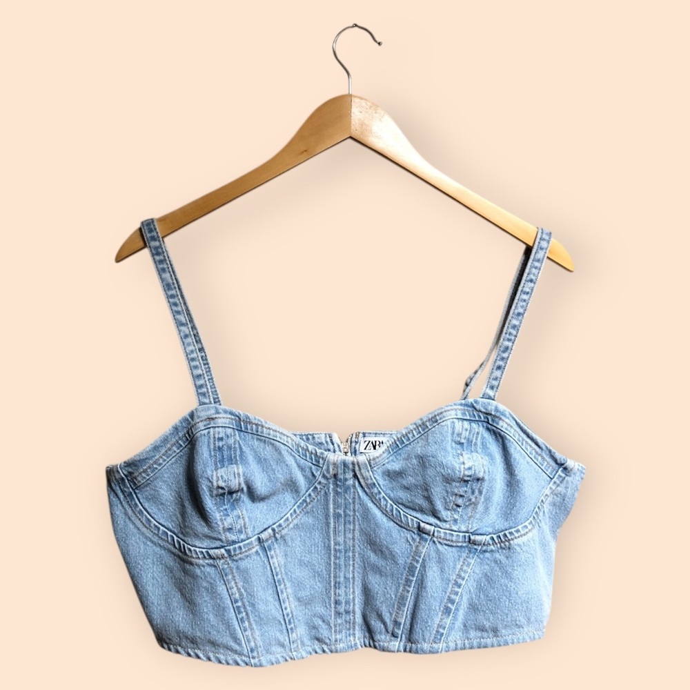 Zara Light Blue Denim Crop Top